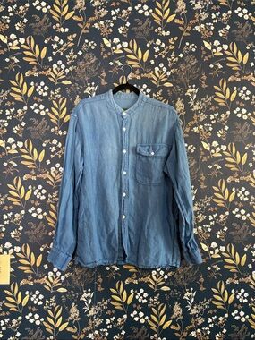 Ecolution Light Blue Hemp Mandarin Collar Button-Up Shirt Size L